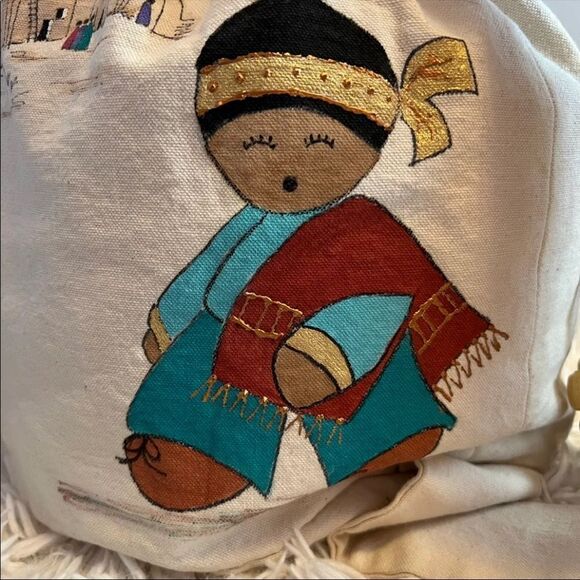 Unique hand painted canvas drawstring bucket bag - Picture 5 of 11